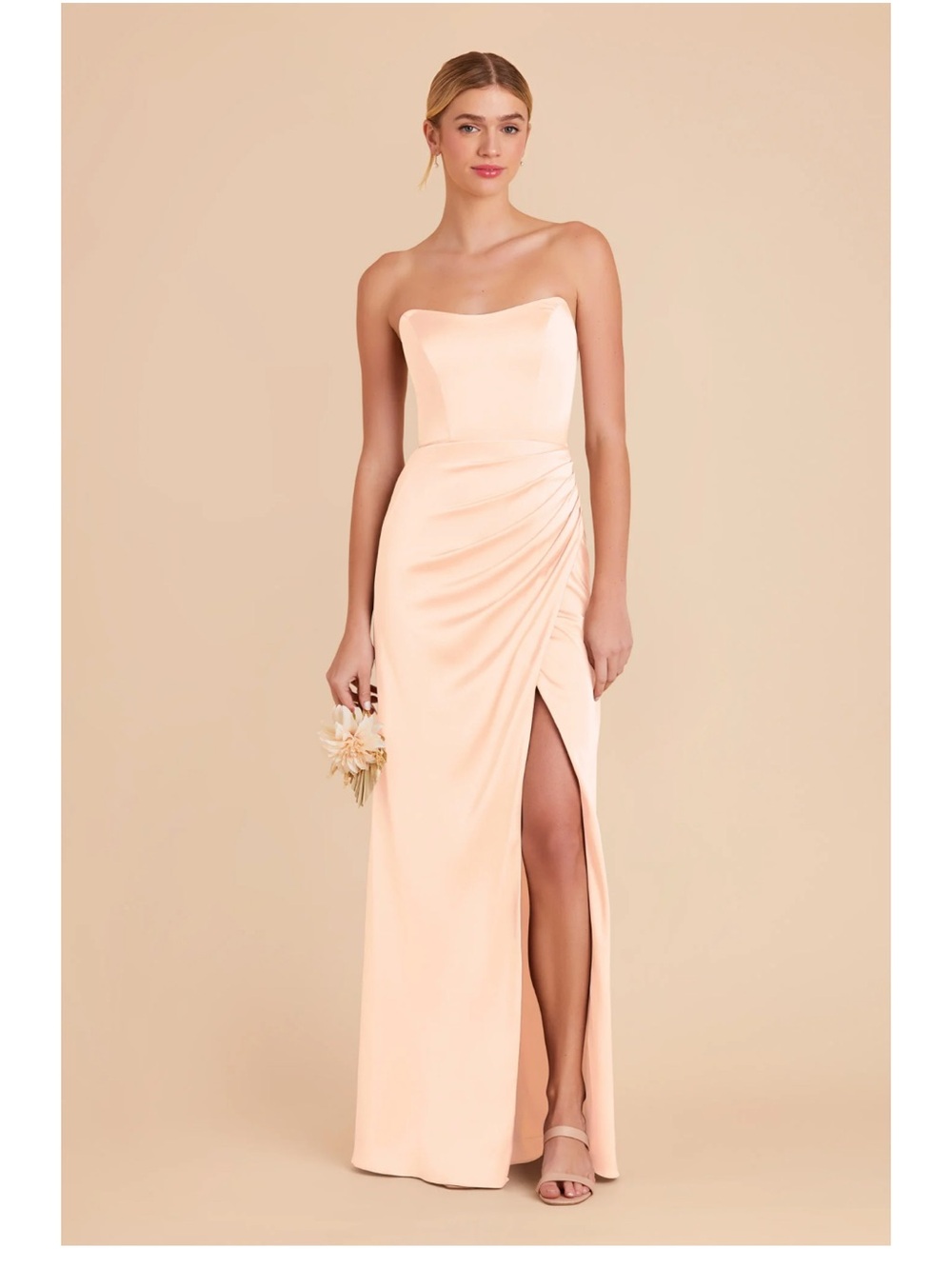 Birdy Grey Strapless Peach Cream Matte Satin Dress